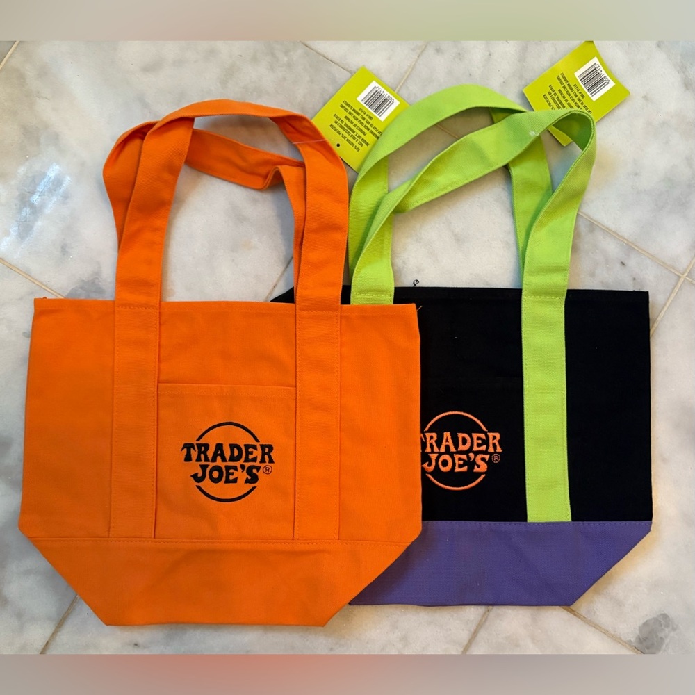 Mini Trader Joe's Orange and Black Canvas Tote Bags